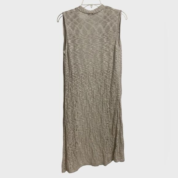 Belldini Duster Sleeveless Cardigan Size L Beige Asymmetrical Hem Boho Hippie - Picture 7 of 12